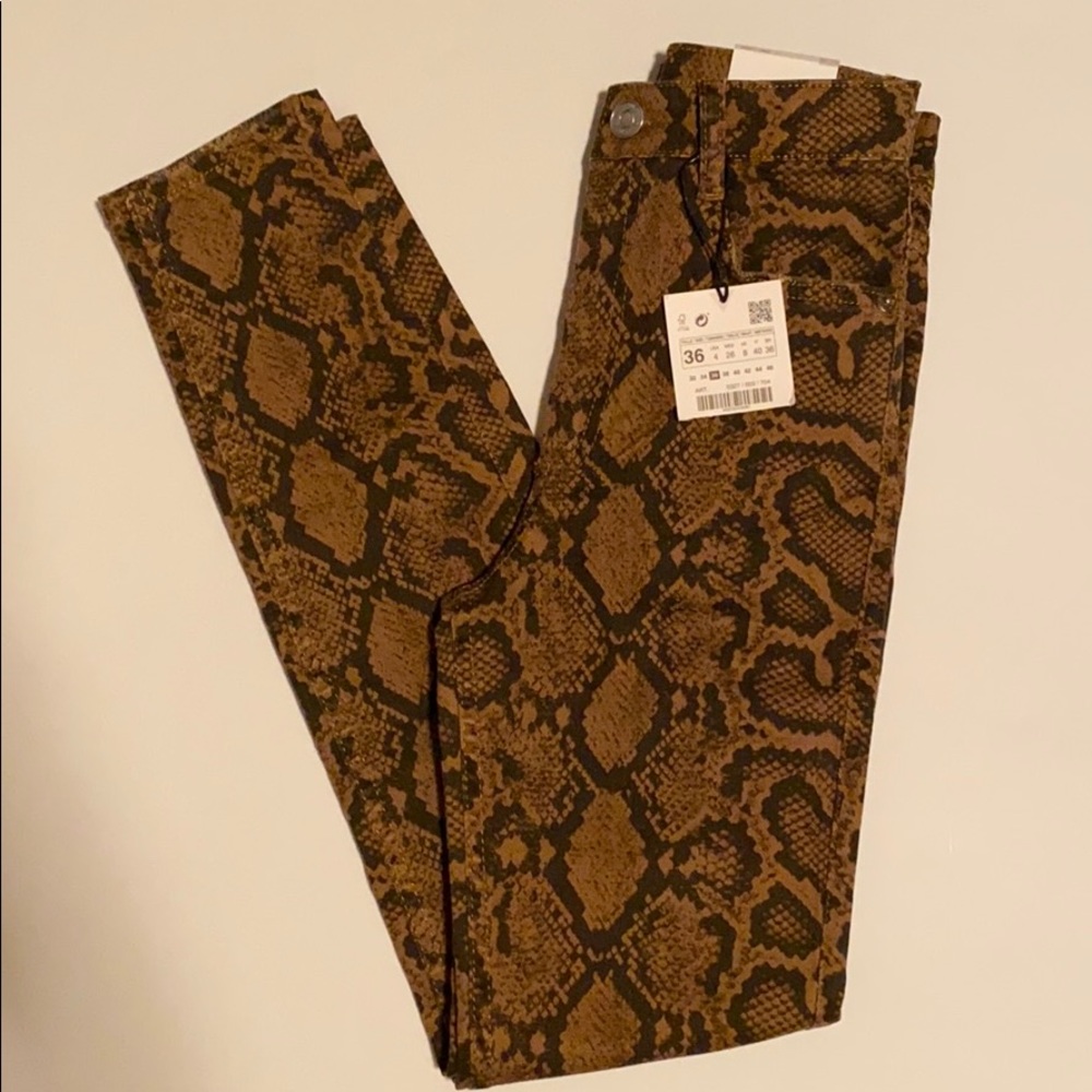 Zara Brown Snakeskin Print Jean - Picture 2 of 11
